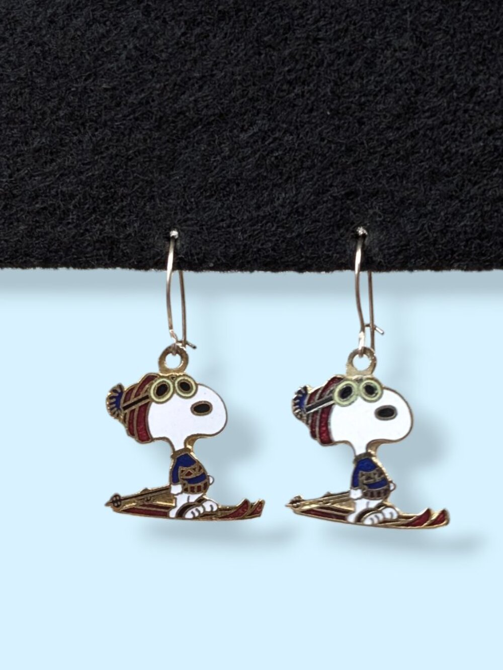 Vintage Enamel Cloisonne Snoopy Dangling Earrings